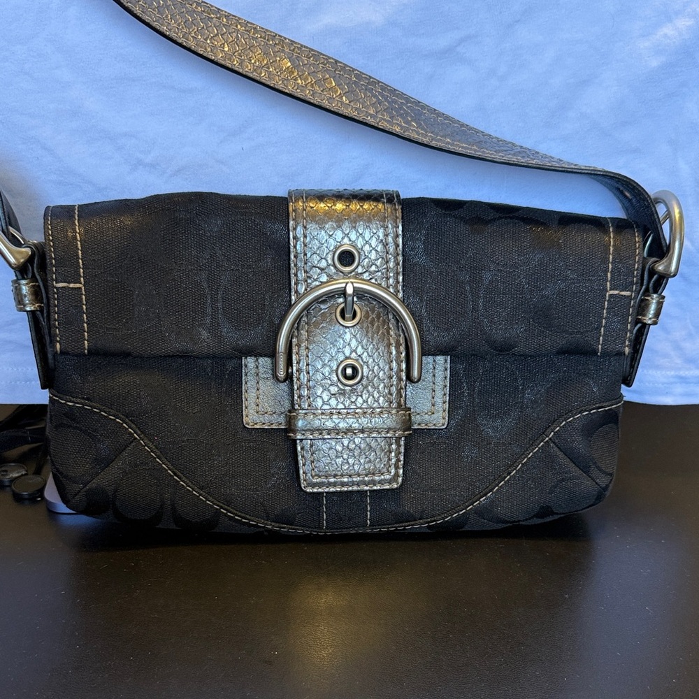 Coach SoHo Signature Metallic Snakeskin Baguette